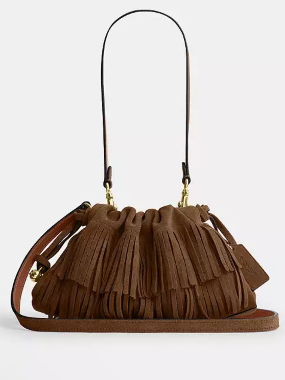 Authentic Faye Fringe Suede Shoulder Top Handle Crossbody Bag Cedar